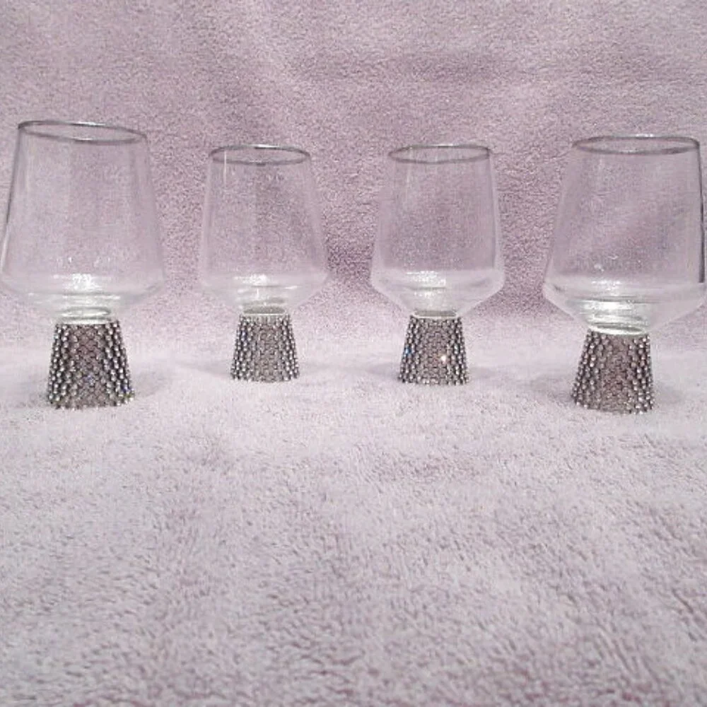 Set Of 4 Cordial Glasses Clear Silver Crystal Base Liquor Glam Regency Old Money